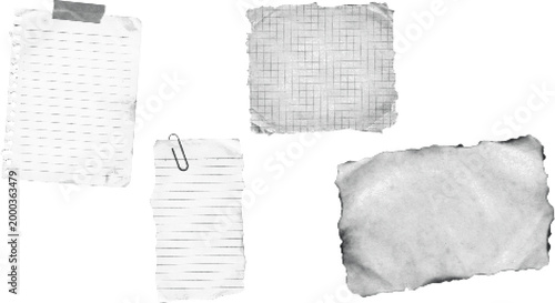 Assorted Torn Paper Notes Halftone Design Concept with Paperclip and Adhesive Tape Stationery Dotted Texture