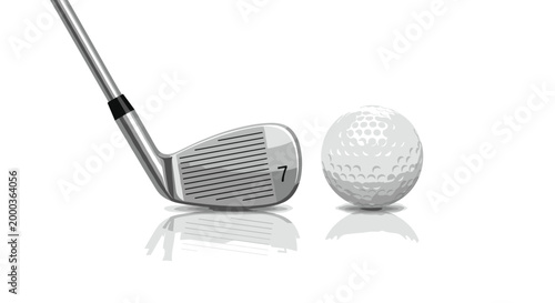 A golf club and ball are positioned on a white surface, ready for a game of golf.