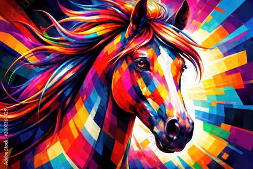 Editable vibrant horse head composition using abstract WPAP popart geometry