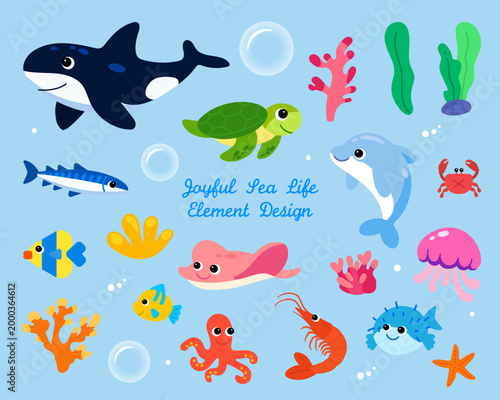 cute sea animal elements set for kids ocean marine life collection