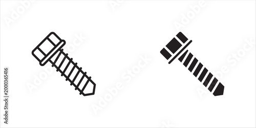 Bolt Outline Icon set for Construction Hardware and Industrial Tool Vector