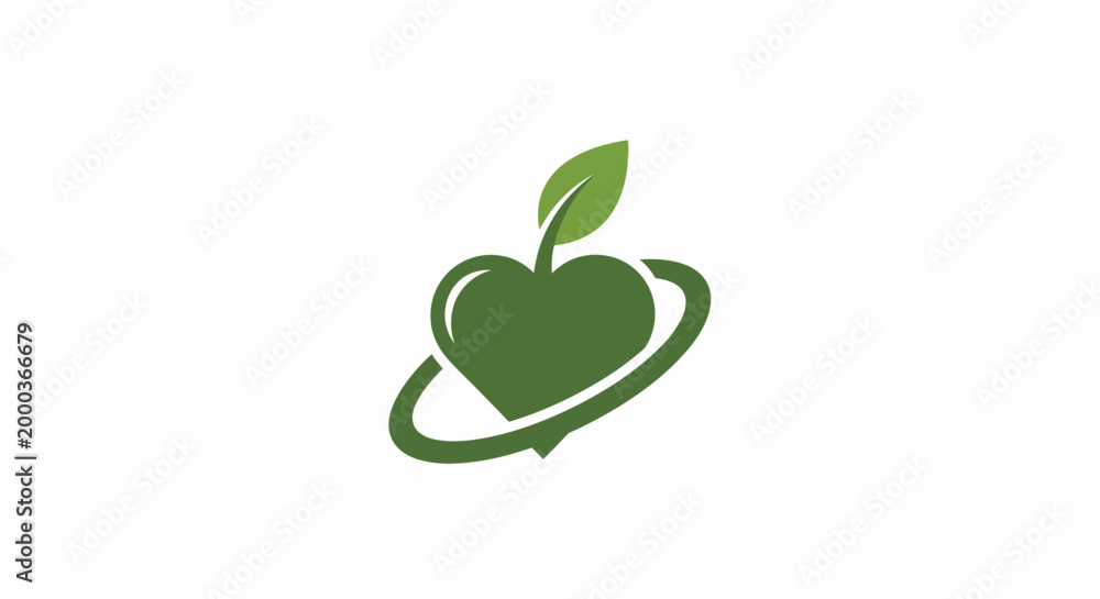 Fototapeta premium Green apple logo with leaf.
