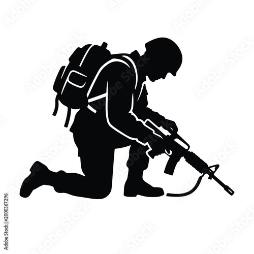Soldier silhouette illustration, modern vector design symbolizing military service, respect, vigilance, and remembrance