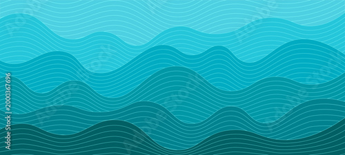 Turquoise blue sea waves abstract ocean water layers background for summer vacation and marine design.
Teal sea green oceanic water waves vector backdrop.