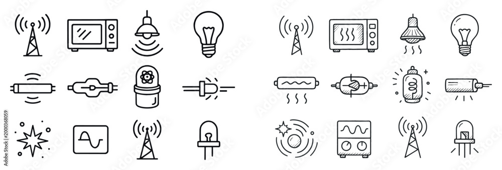 Fototapeta premium Smart home icons with antenna bulb plug outline