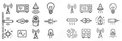 Smart home icons with antenna bulb plug outline