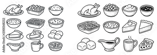 Food icons with chicken and pie outline