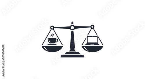 Balance scale with coffee cup and money.