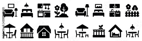 Home icons with house sofa table minimal