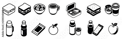 Snack icons with sandwich cup bottle bold