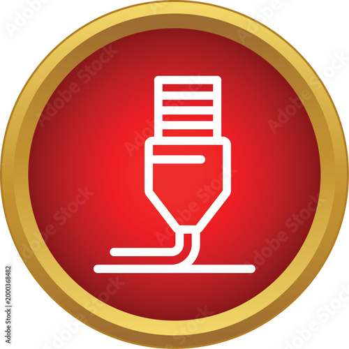 3d printer nozzle icon extruding material for additive manufacturing on red button