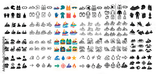 Jet ski icons collection and symbols