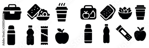 Lunch icons with lunchbox sandwich apple bold