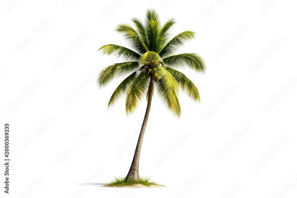 Obraz premium coconut palm tree standing alone on a crisp white background