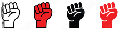 Raised fist icon set vector illustration for protest and solidarity concepts, collection of strong hand symbols representing unity, support, activism, and social movements in clean modern flat design