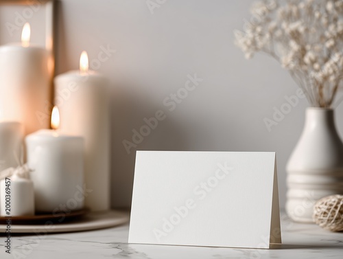 Minimal Blank Greeting Card with Candle Decor and Soft Light