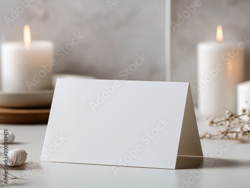 Neutral Flat Lay Invitation Mockup with Cotton Flowers and Fabric