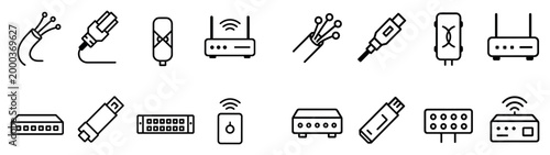 Network icons with cable router usb minimal