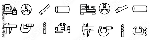 Workshop icons with lathe caliper drill outline