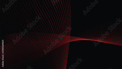 Abstract red flowing waves on black background, modern vector design with gradient motion, depth, and minimalist elegance