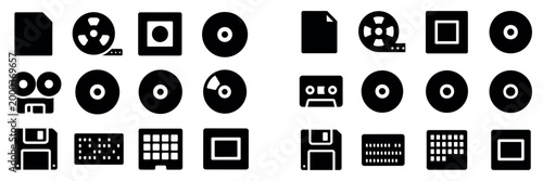 Media icons with disc reel cassette bold