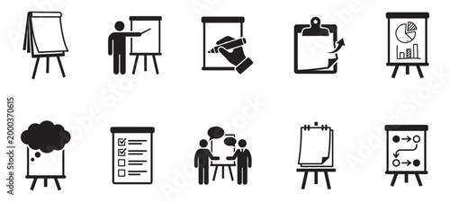 Schilderij op canvas Flip Chart Presentation and Training Icon Set