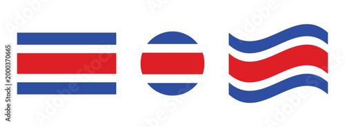Costa rica flag variations: rectangle circle waving shapes with national republic republican identity horizontal illustration official patriotism independence