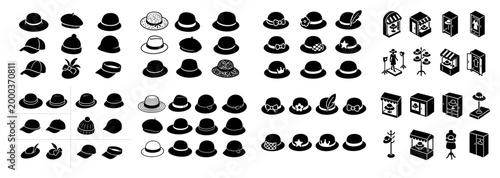 Variety of hat and store icon set