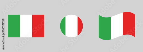 Italian flag collection: tricolor rectangle circle waving banner with tricolor national republic patriotic identity illustration isolated background patriotism
