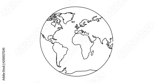 Outline drawing of planet Earth showing continents and oceans.