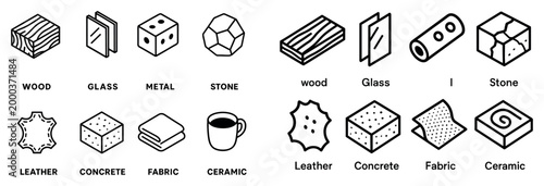 Materials icons with wood glass metal minimal