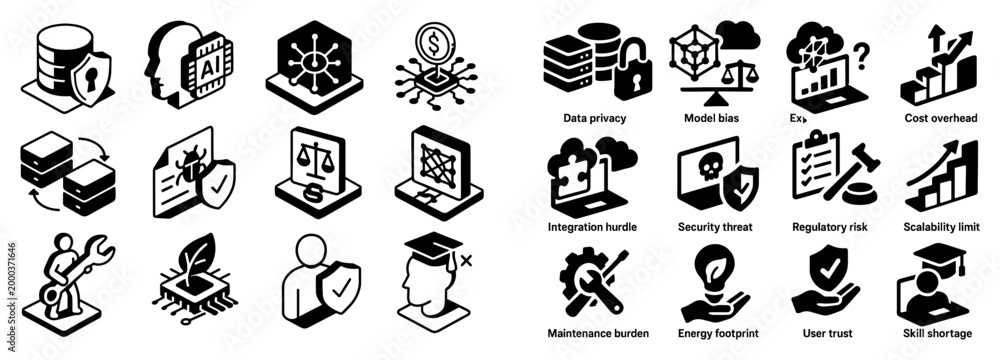 Fototapeta premium Technology icons with ai shield server minimal