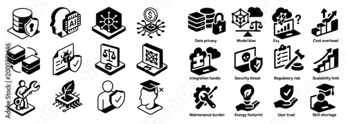 Technology icons with ai shield server minimal