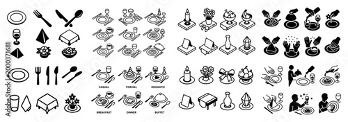 Icon set of dining table settings