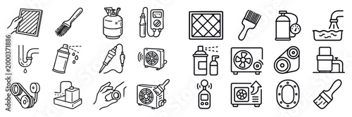 Home repair icons with brush drill compressor outline