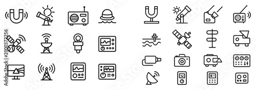 Communication icons with satellite radio antenna outline