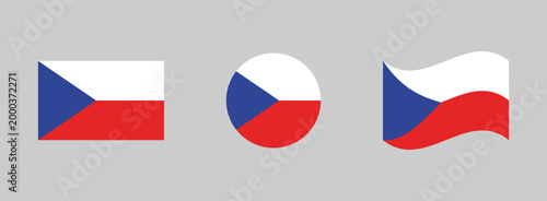Three czech flags: rectangular circular waving styles on gray background czech republic national tricolor independence patriotic government standard