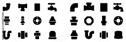 Plumbing icons with pipe valve faucet solid
