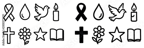 Remembrance icons with ribbon dove candle minimal