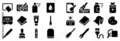 Beauty icons with brush tube bottle solid