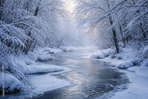 Frozen river winding amidst...