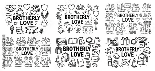 Brotherly love illustrations and icons collection