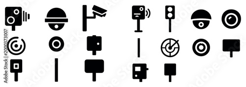 Surveillance icons with dome camera and pole minimal