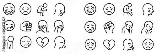 Emotion icons with face heart and hand outline