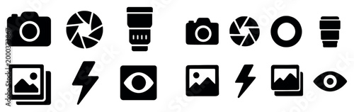 Photography icons with camera lens flash minimal