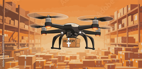 Autonomous Delivery Drone Operating In A Warehouse Distribution Center