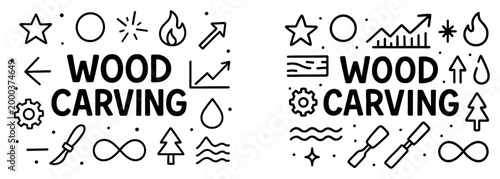 Woodcraft icons with chisel log minimal