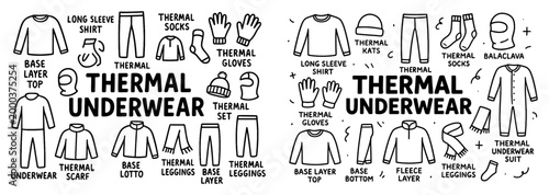 Winter clothing icons with long sleeve shirt gloves outline