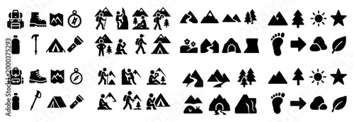 Outdoor adventure icons set collection