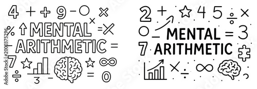 Education icons with brain numbers symbols outline